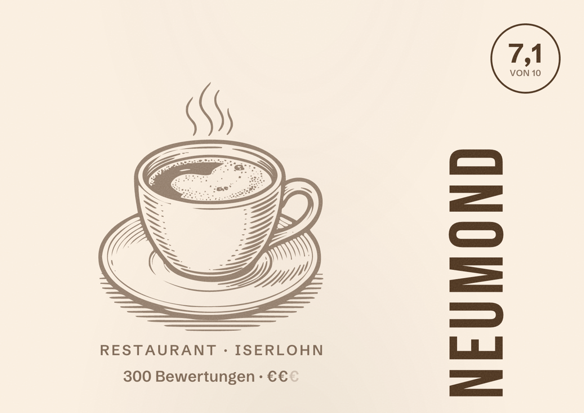 Illustriertes Poster von Neumond, Restaurant in Iserlohn: Bewertung 7,1 von 10 aus 300 Bewertungen, Preisniveau €€