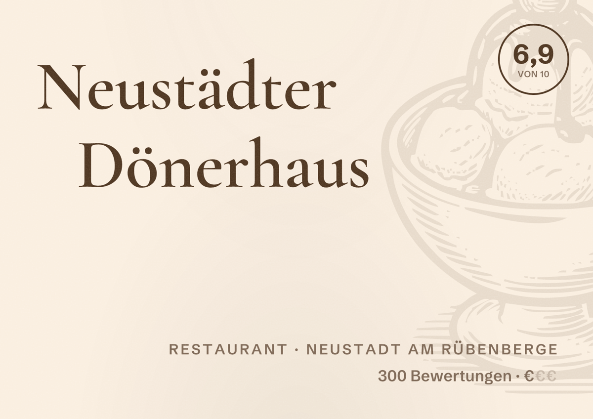 Illustriertes Poster von Neustädter Dönerhaus, Restaurant in Neustadt am Rübenberge: Bewertung 6,9 von 10 aus 300 Bewertungen, Preisniveau €