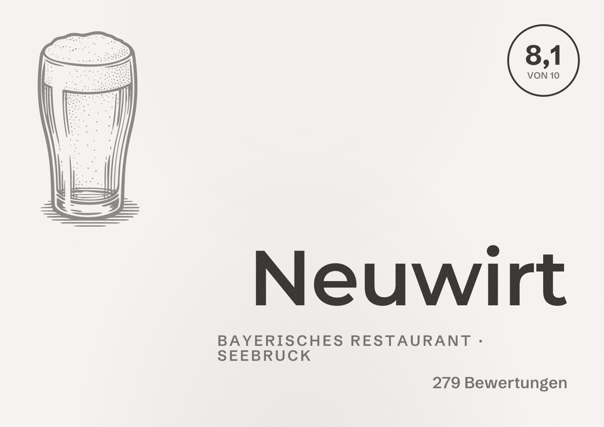 Illustriertes Poster von Neuwirt, Bayerisches Restaurant in Seebruck: Bewertung 8,1 von 10 aus 279 Bewertungen