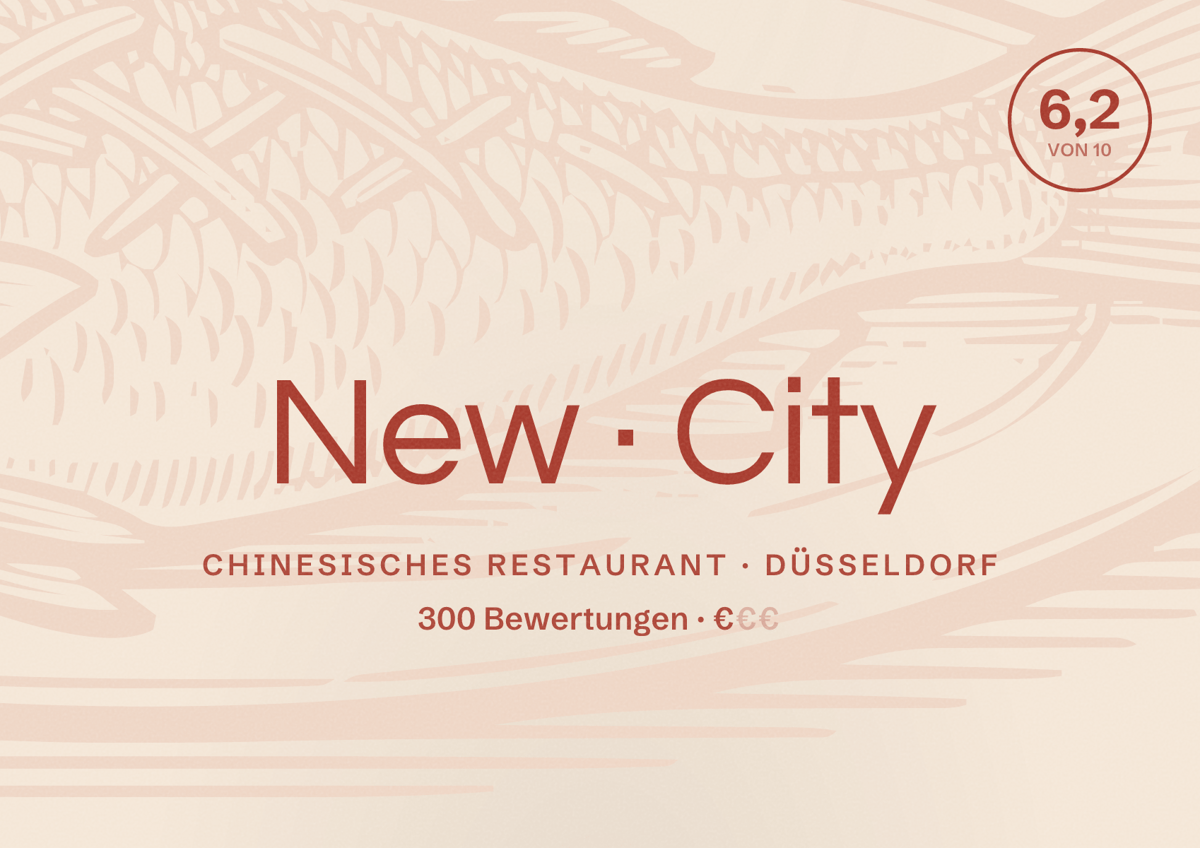 Illustriertes Poster von New City, Chinesisches Restaurant in Düsseldorf: Bewertung 6,2 von 10 aus 300 Bewertungen, Preisniveau €