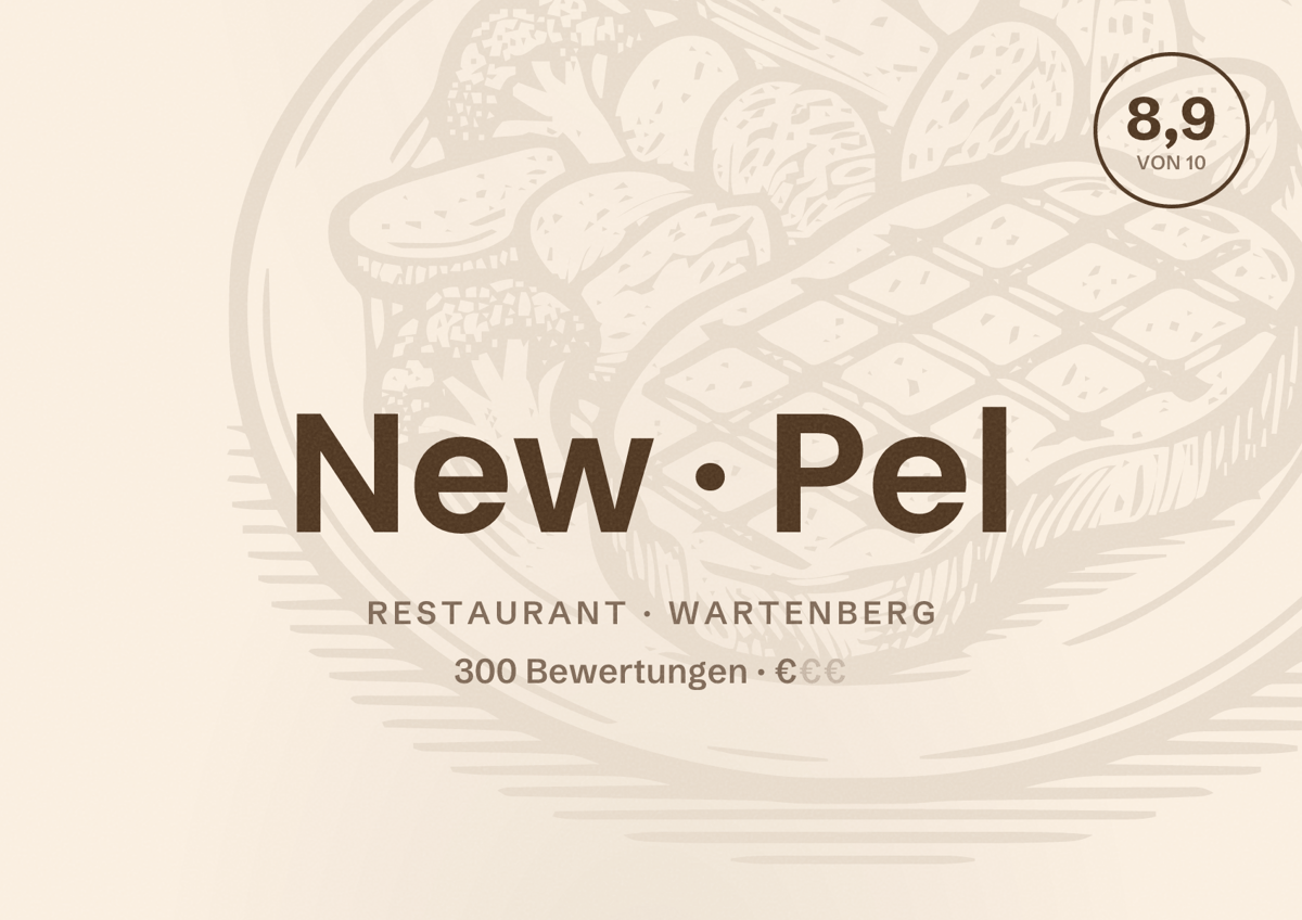 Illustriertes Poster von New Pel, Restaurant in Wartenberg: Bewertung 8,9 von 10 aus 300 Bewertungen, Preisniveau €