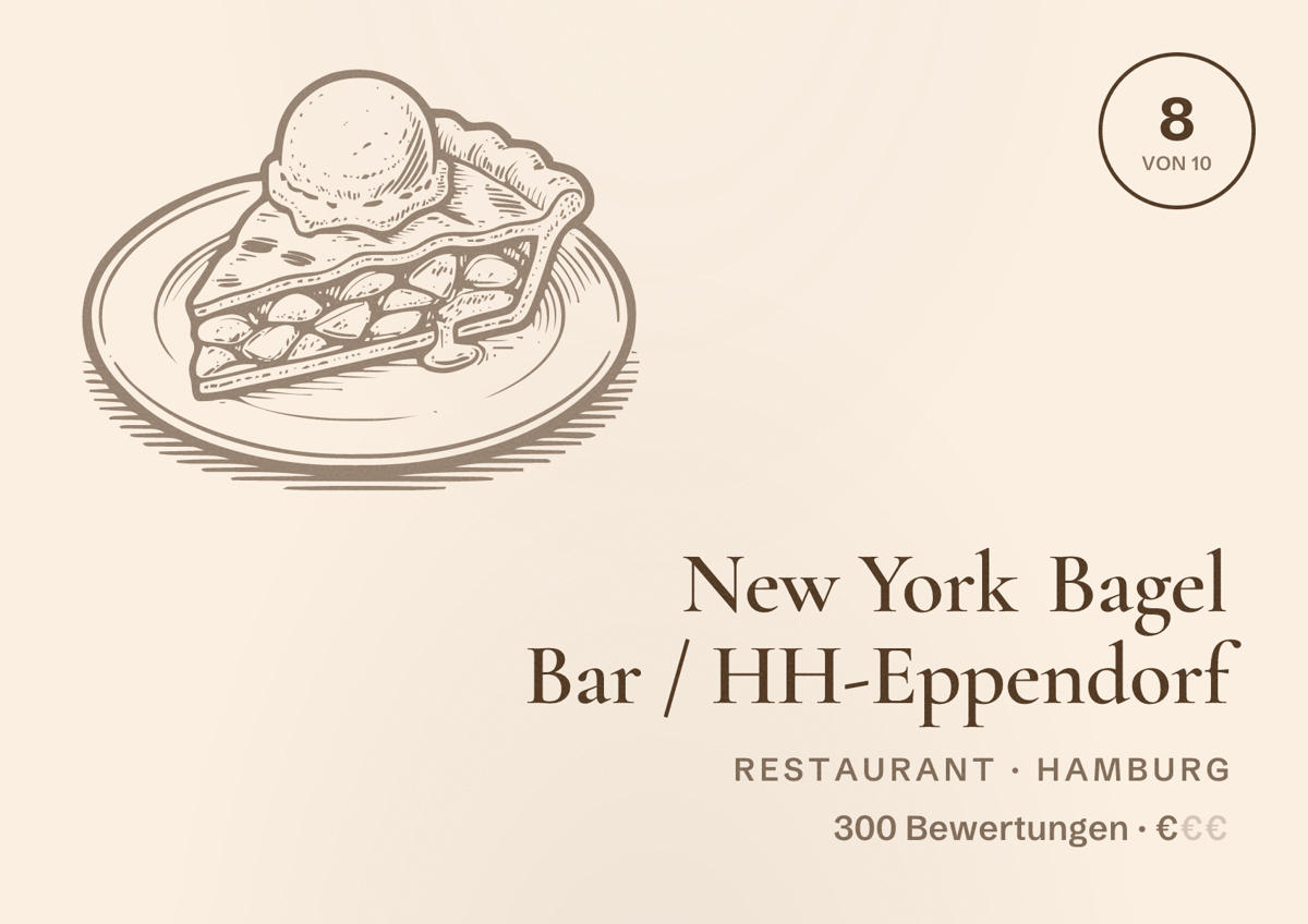 Illustriertes Poster von New York Bagel Bar / HH-Eppendorf, Restaurant in Hamburg: Bewertung 8,0 von 10 aus 300 Bewertungen, Preisniveau €