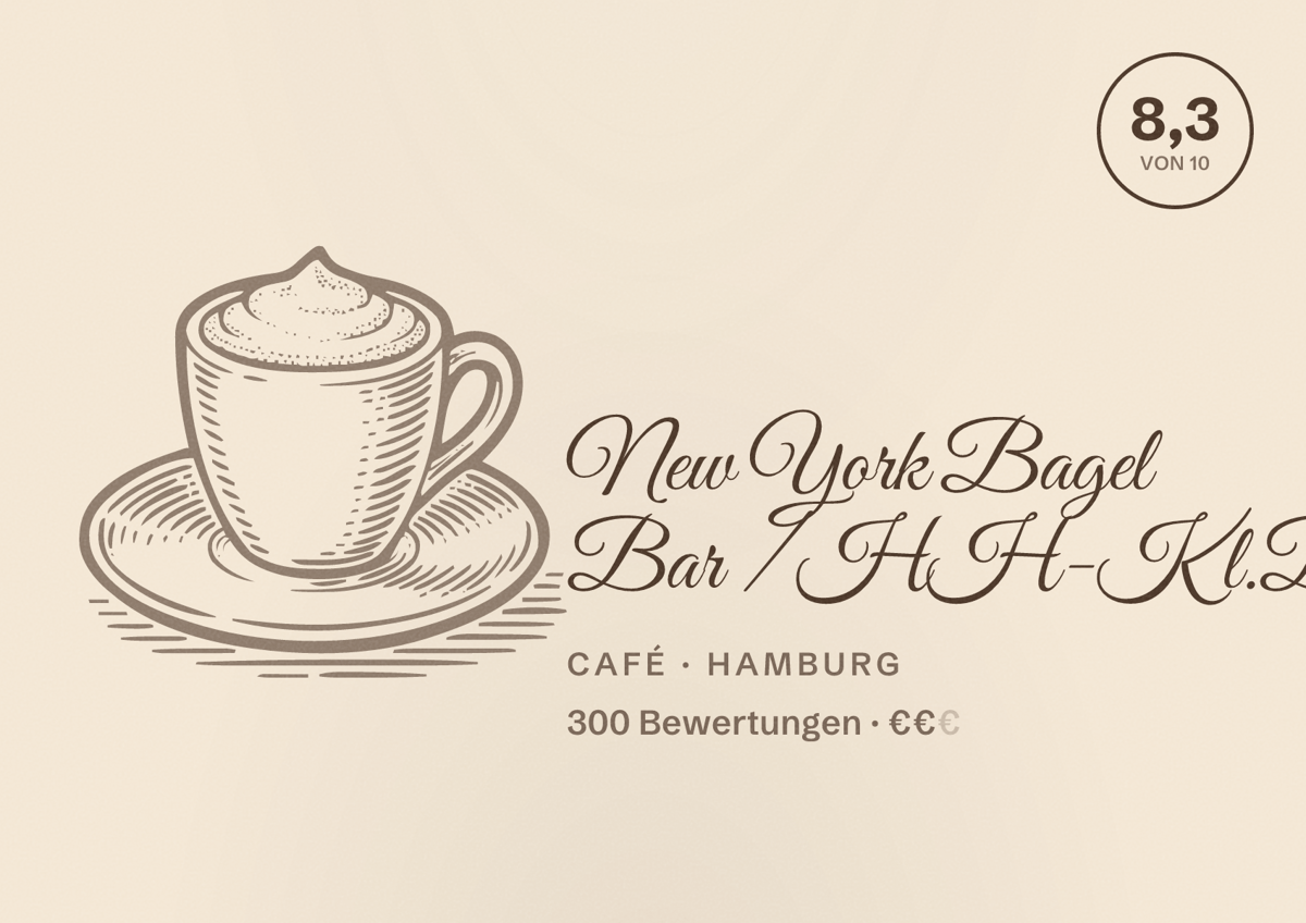 Illustriertes Poster von New York Bagel Bar / HH-Kl. Burstah, Café in Hamburg: Bewertung 8,3 von 10 aus 300 Bewertungen, Preisniveau €€