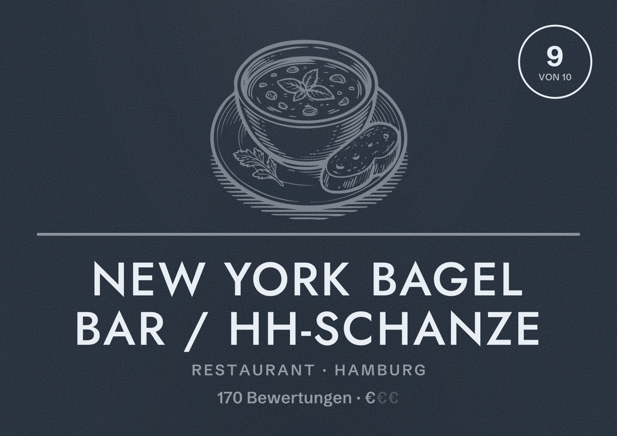Illustriertes Poster von New York Bagel Bar / HH-Schanze, Restaurant in Hamburg: Bewertung 9,0 von 10 aus 170 Bewertungen, Preisniveau €