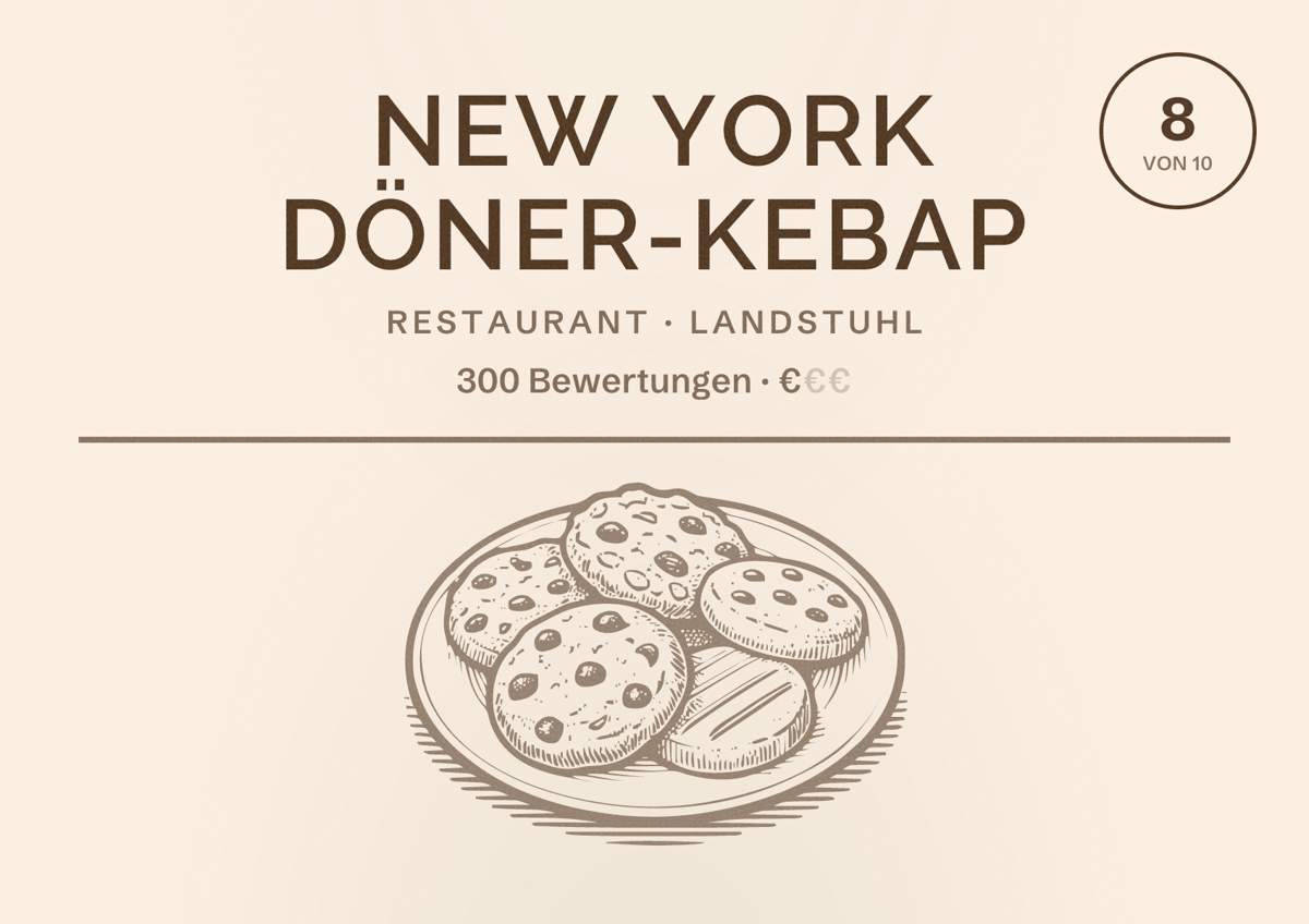 Illustriertes Poster von New York Döner-Kebap, Restaurant in Landstuhl: Bewertung 8 von 10 aus 300 Bewertungen, Preisniveau €