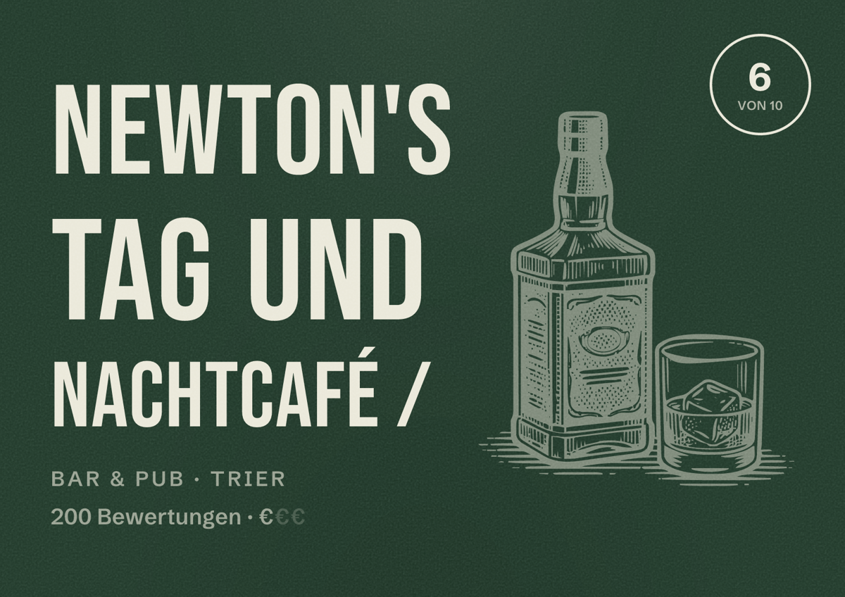 Illustriertes Poster von Newton's Tag und Nachtcafé /, Bar & Pub in Trier: Bewertung 6 von 10 aus 200 Bewertungen, Preisniveau €