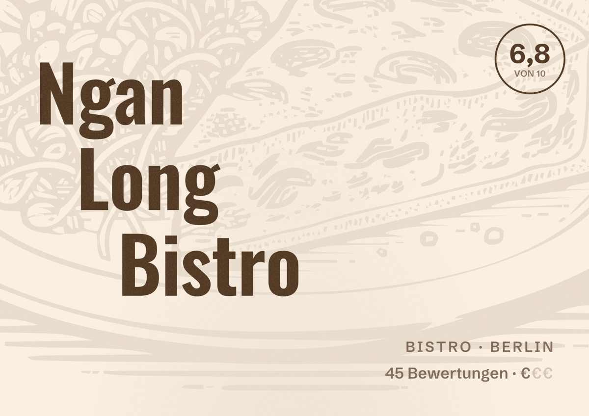 Illustriertes Poster von Ngan Long Bistro, Bistro in Berlin: Bewertung 6,8 von 10 aus 45 Bewertungen, Preisniveau €