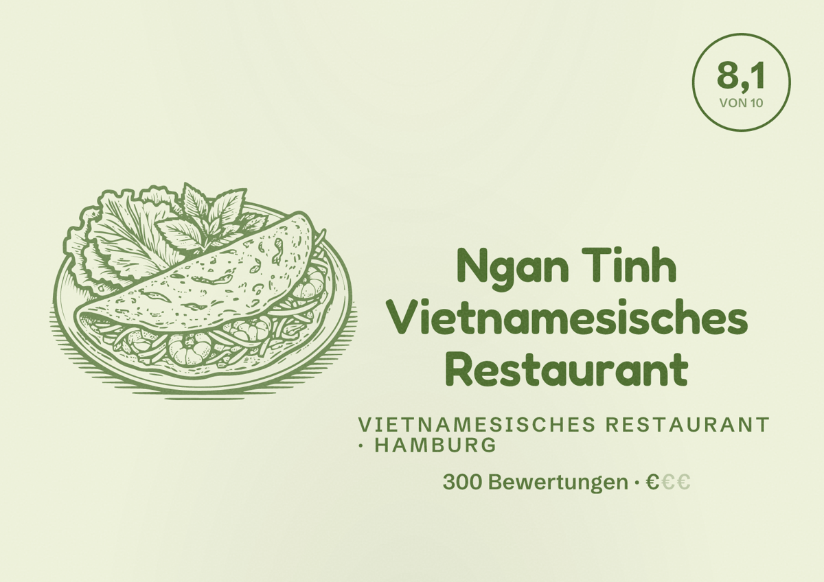 Illustriertes Poster von Ngan Tinh Vietnamesisches Restaurant, Vietnamesisches Restaurant in Hamburg: Bewertung 8,1 von 10 aus 300 Bewertungen, Preisniveau €