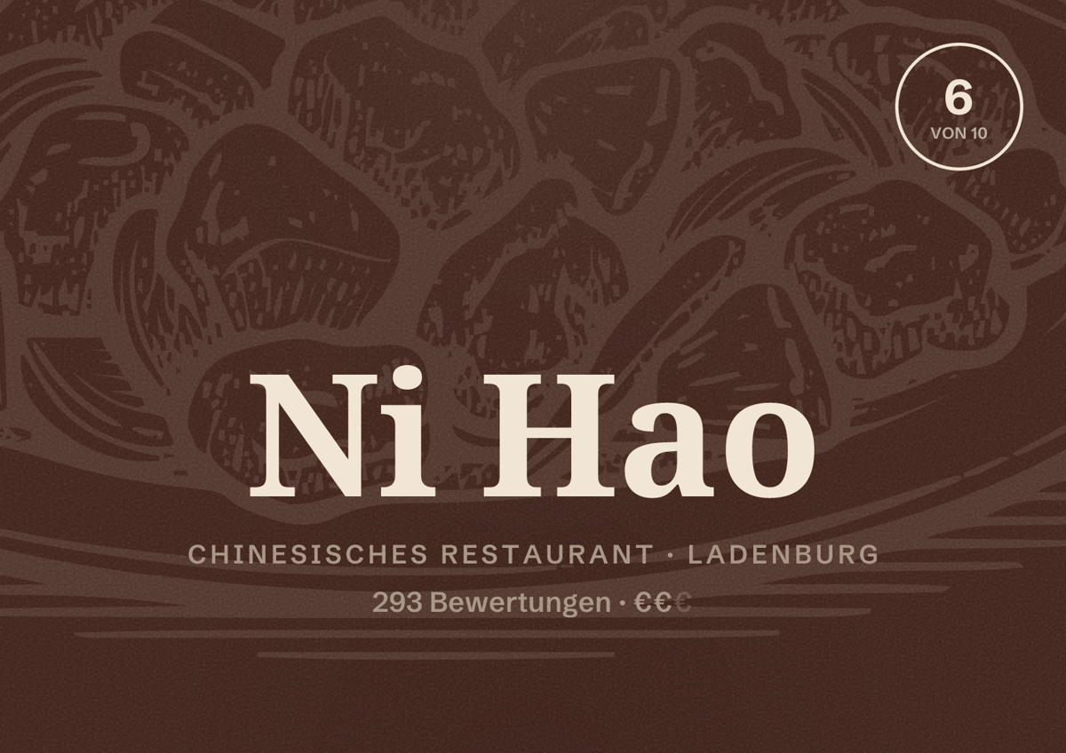 Illustriertes Poster von Ni Hao, Chinesisches Restaurant in Ladenburg: Bewertung 6 von 10 aus 293 Bewertungen, Preisniveau €€