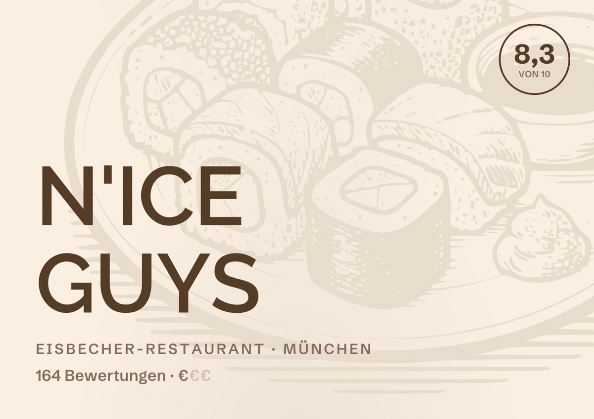 Illustriertes Poster von N'ICE GUYS, Eisbecher-Restaurant in München: Bewertung 8,3 von 10 aus 164 Bewertungen, Preisniveau €