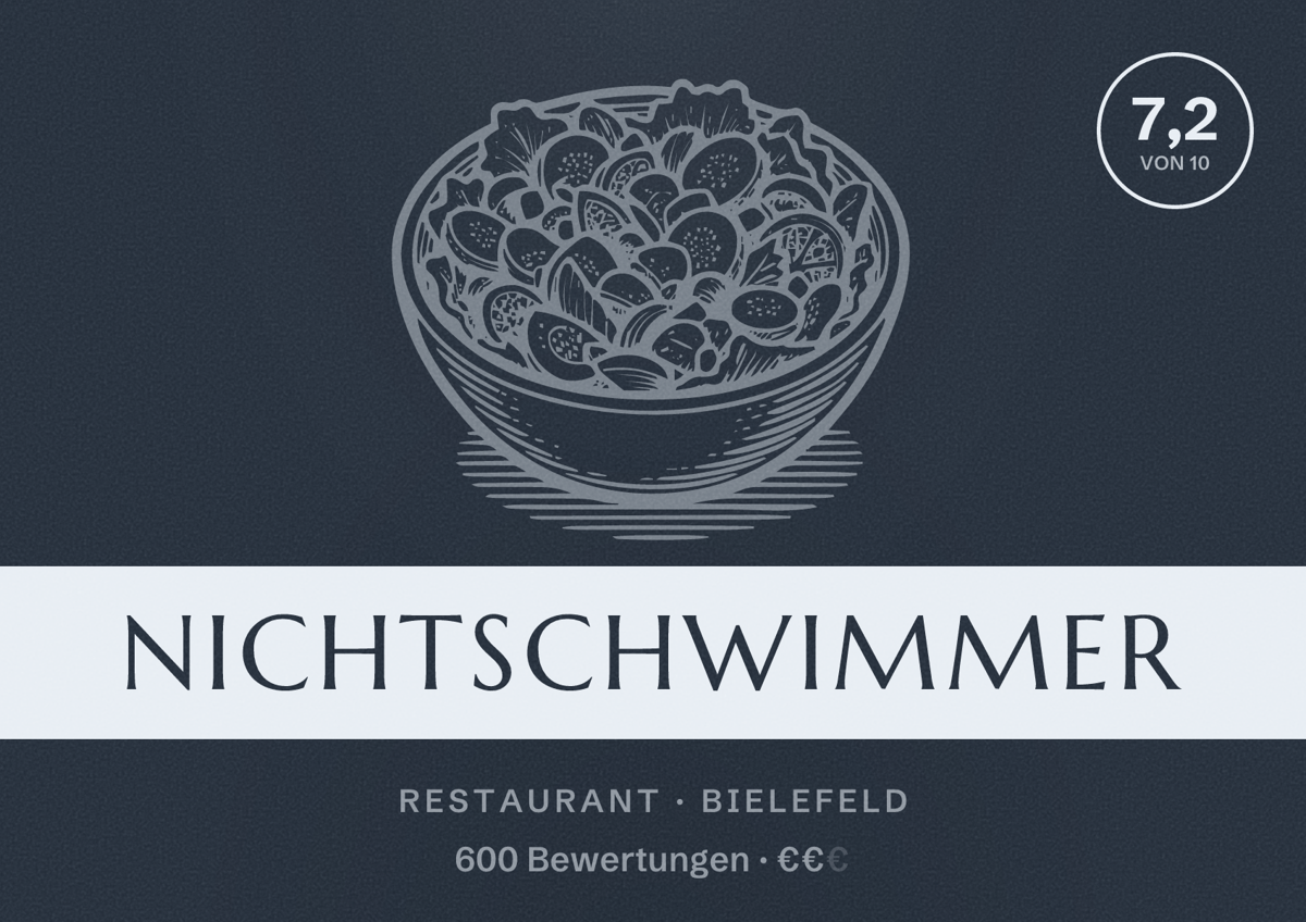 Illustriertes Poster von Nichtschwimmer, Restaurant in Bielefeld: Bewertung 7,2 von 10 aus 600 Bewertungen, Preisniveau €€