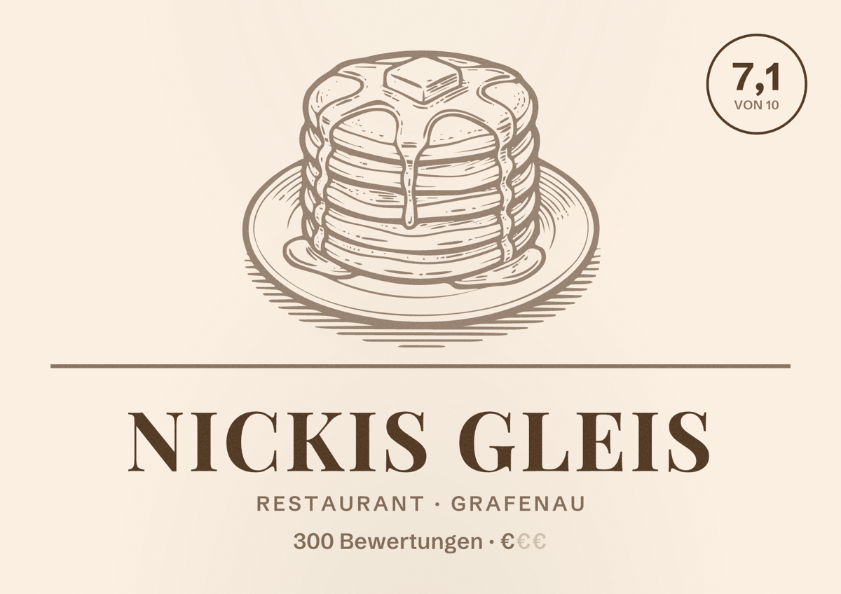 Illustriertes Poster von Nickis Gleis, Restaurant in Grafenau: Bewertung 7,1 von 10 aus 300 Bewertungen, Preisniveau €