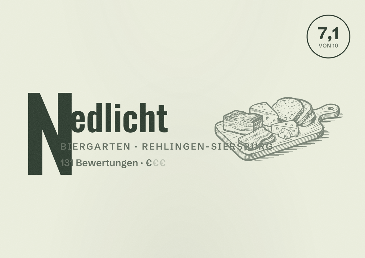 Illustriertes Poster von Niedlicht, Biergarten in Rehlingen-Siersburg: Bewertung 7,1 von 10 aus 131 Bewertungen, Preisniveau €