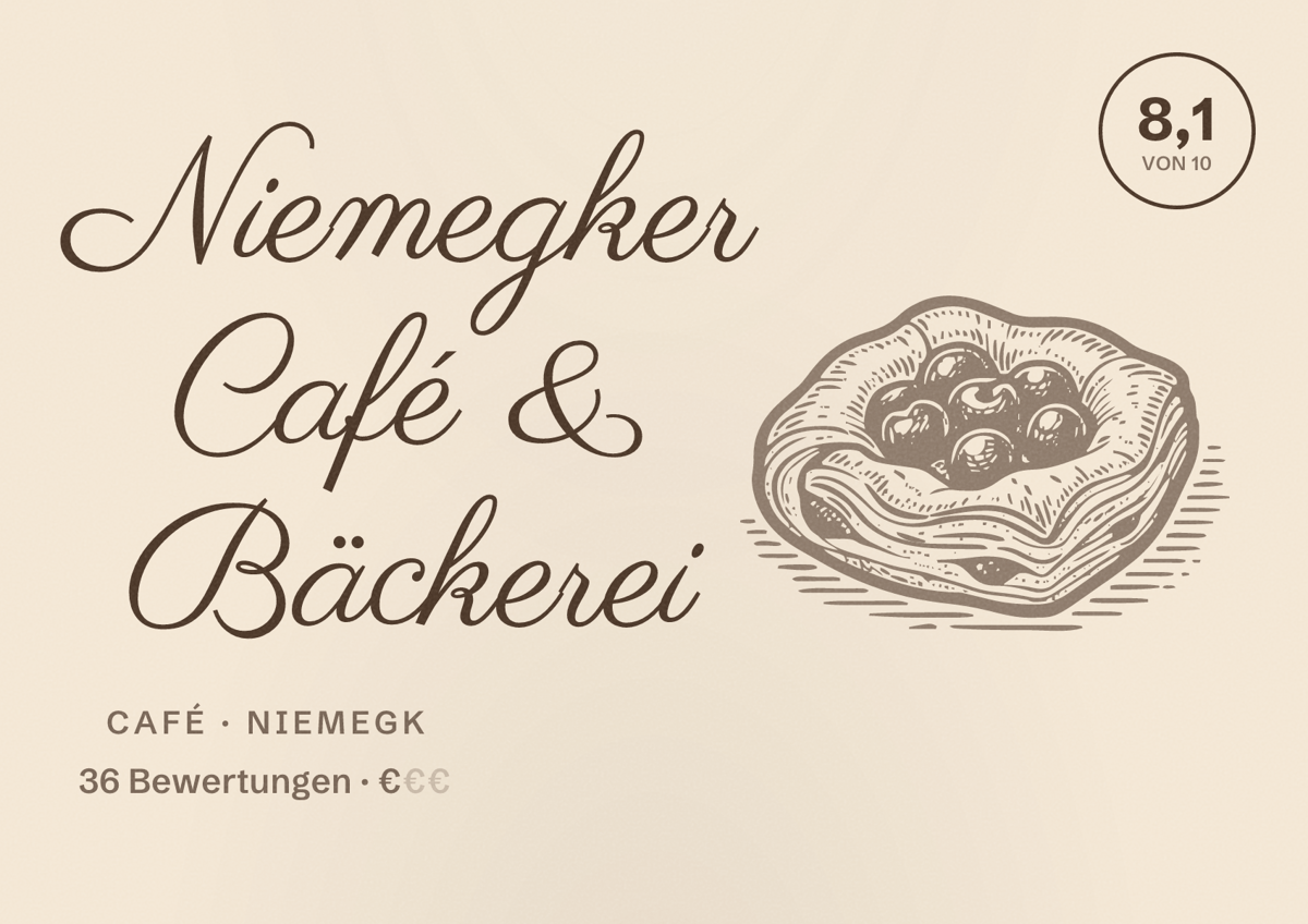 Illustriertes Poster von Niemegker Café & Bäckerei, Café in Niemegk: Bewertung 8,1 von 10 aus 36 Bewertungen, Preisniveau €