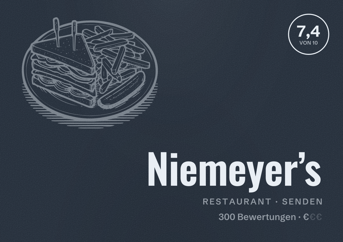 Illustriertes Poster von Niemeyer’s, Restaurant in Senden: Bewertung 7,4 von 10 aus 300 Bewertungen, Preisniveau €