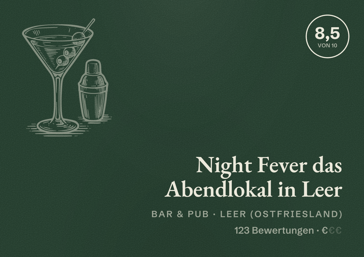 Illustriertes Poster von Night Fever das Abendlokal in Leer, Bar & Pub in Leer (Ostfriesland): Bewertung 8,5 von 10 aus 123 Bewertungen, Preisniveau €