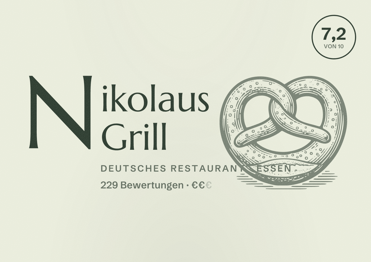 Illustriertes Poster von Nikolaus Grill, Deutsches Restaurant in Essen: Bewertung 7,2 von 10 aus 229 Bewertungen, Preisniveau €€