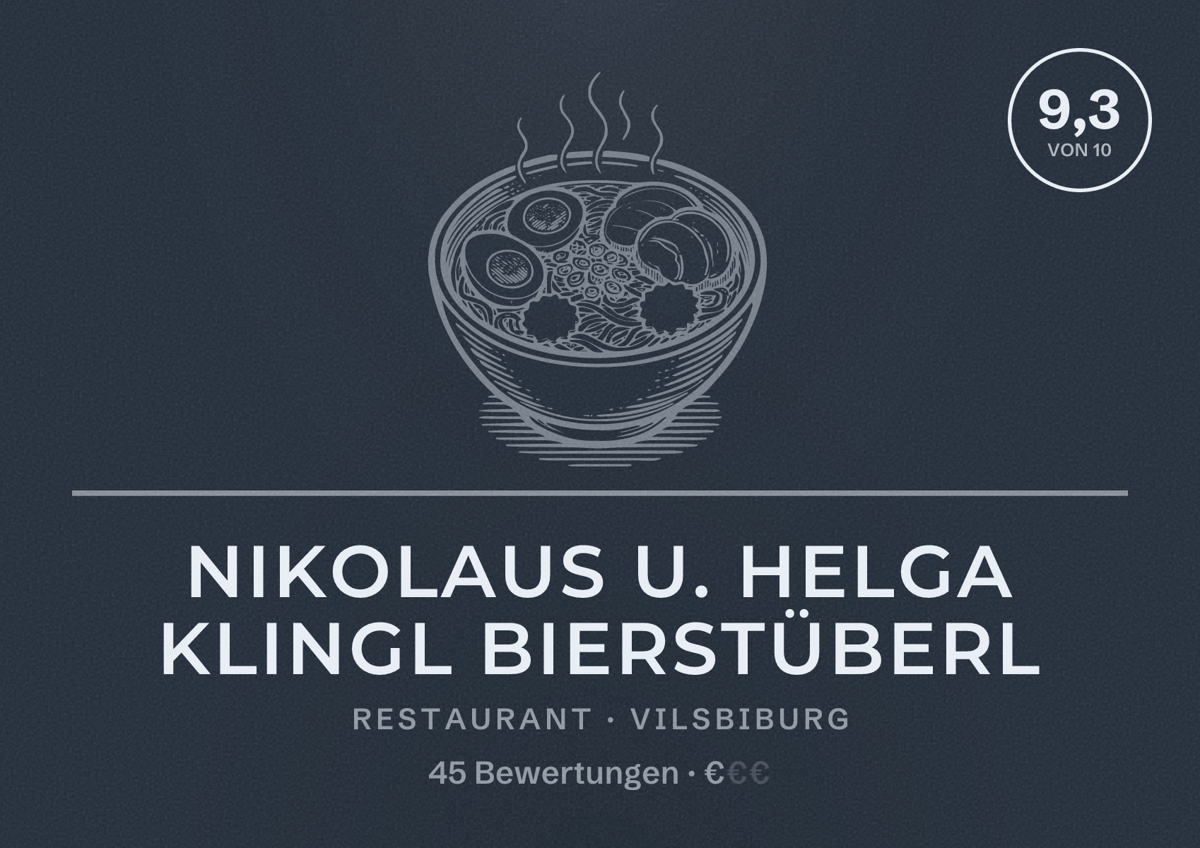 Illustriertes Poster von Nikolaus u. Helga Klingl Bierstüberl, Restaurant in Vilsbiburg: Bewertung 9,3 von 10 aus 45 Bewertungen, Preisniveau €