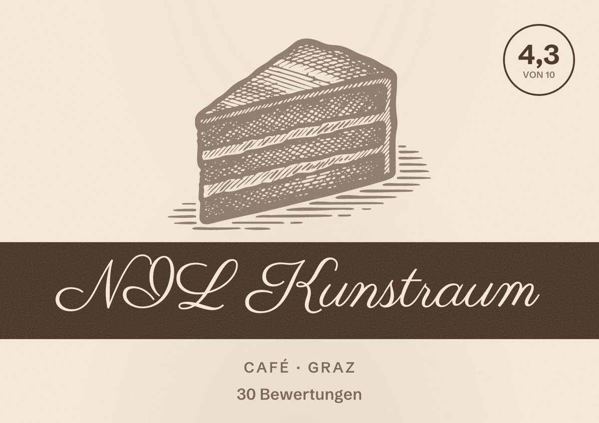 Illustriertes Poster von NIL Kunstraum, Café in Graz: Bewertung 4,3 von 10 aus 30 Bewertungen