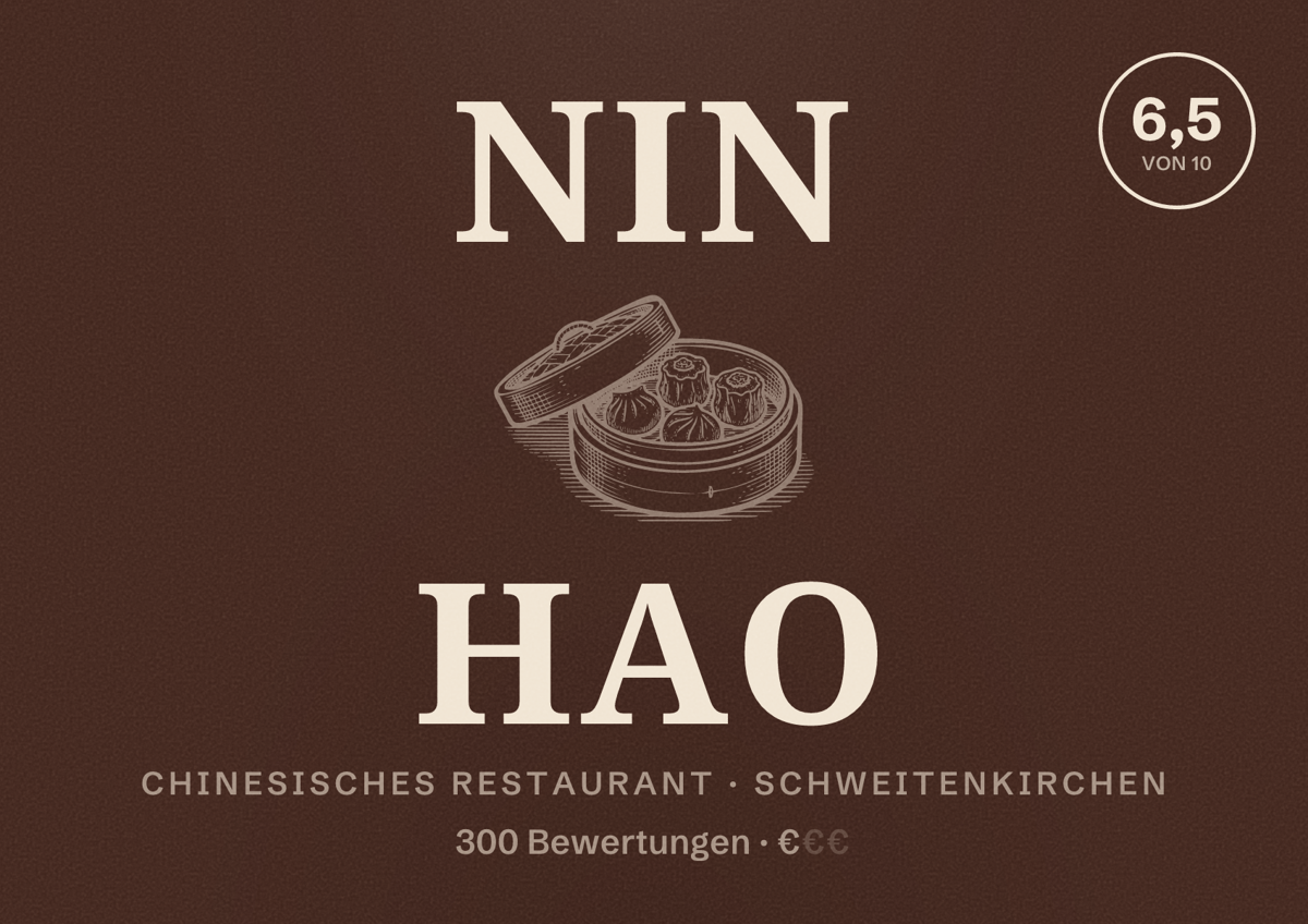 Illustriertes Poster von Nin Hao, Chinesisches Restaurant in Schweitenkirchen: Bewertung 6,5 von 10 aus 300 Bewertungen, Preisniveau €