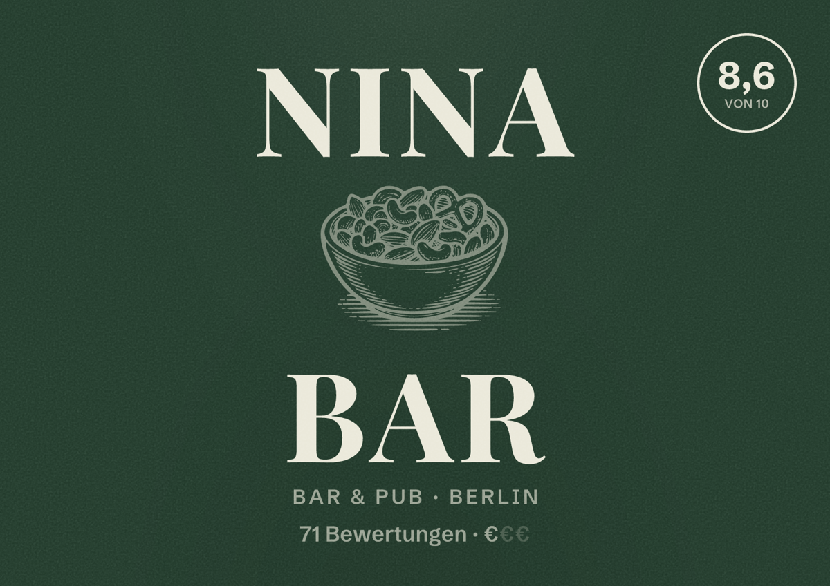 Illustriertes Poster von Nina Bar, Bar & Pub in Berlin: Bewertung 8,6 von 10 aus 71 Bewertungen, Preisniveau €