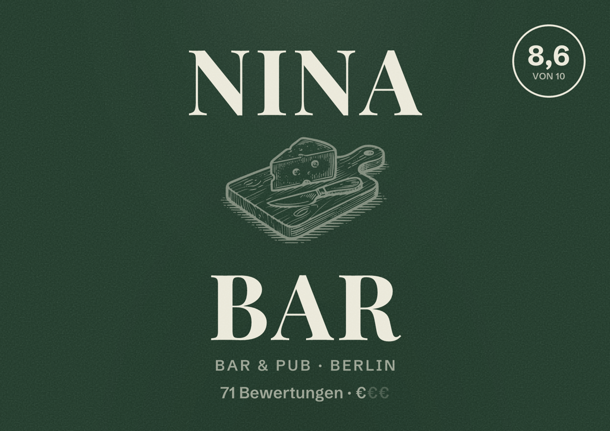 Illustriertes Poster von Nina Bar, Bar & Pub in Berlin: Bewertung 8,6 von 10 aus 71 Bewertungen, Preisniveau €