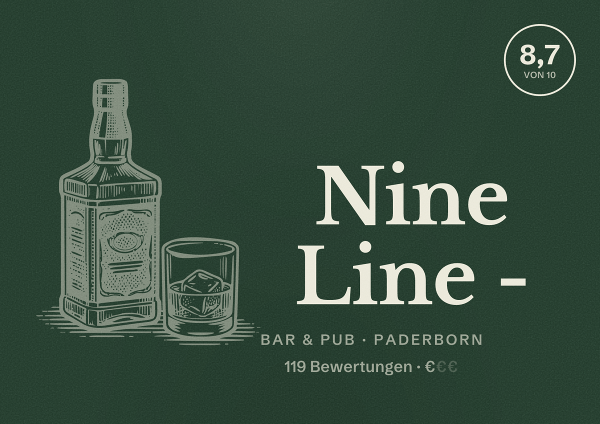 Illustriertes Poster von Nine Line -, Bar & Pub in Paderborn: Bewertung 8,7 von 10 aus 119 Bewertungen, Preisniveau €