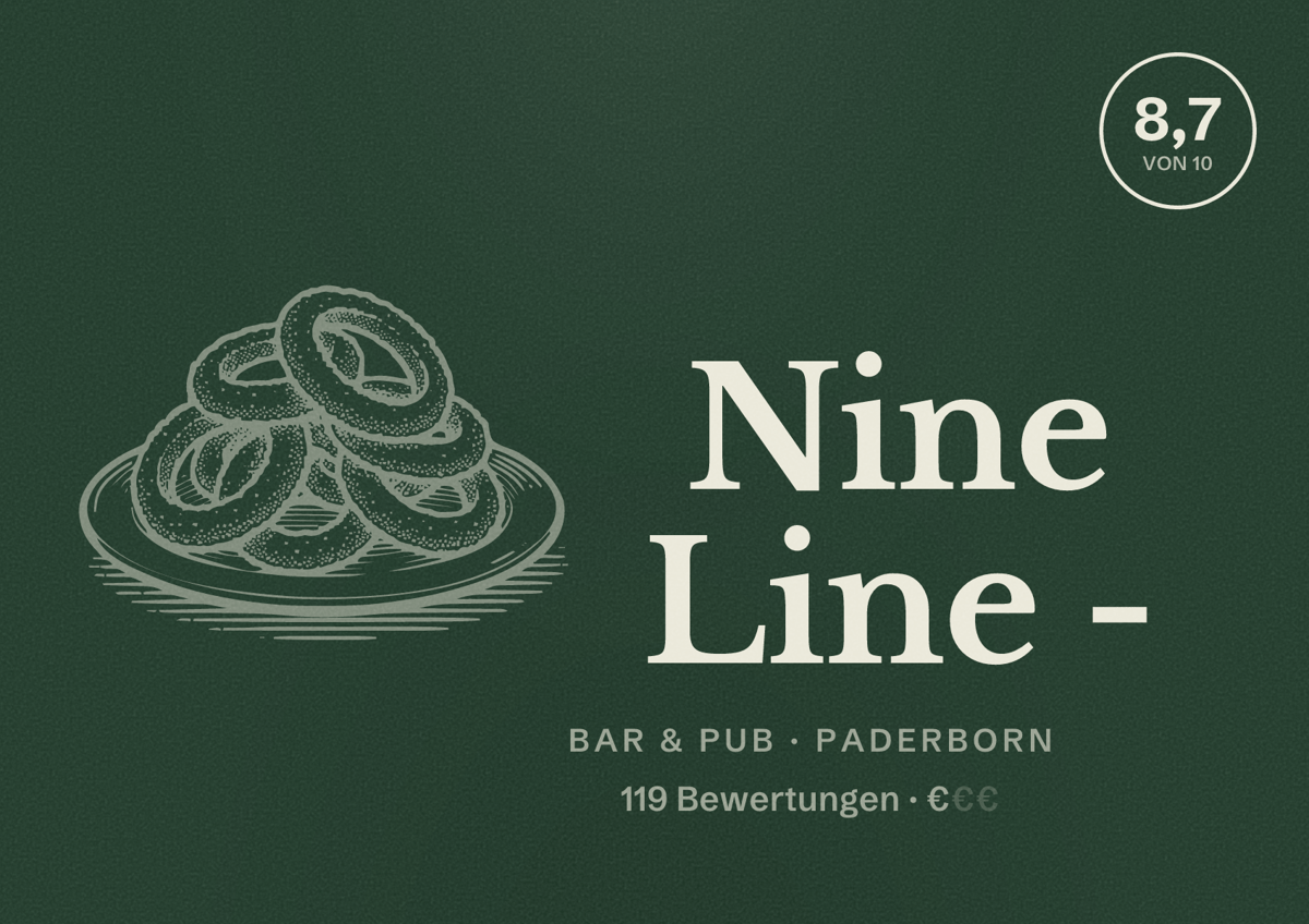 Illustriertes Poster von Nine Line -, Bar & Pub in Paderborn: Bewertung 8,7 von 10 aus 119 Bewertungen, Preisniveau €