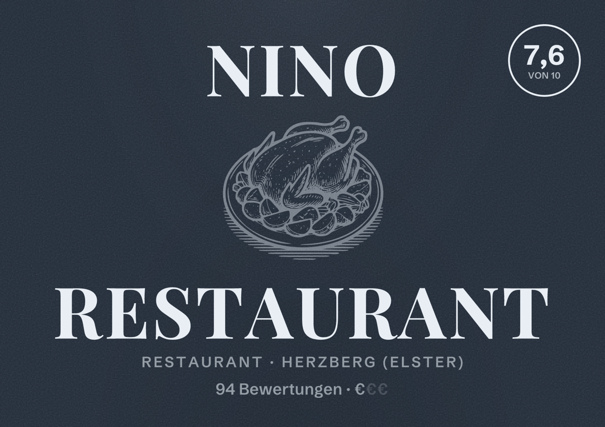 Illustriertes Poster von Nino Restaurant, Restaurant in Herzberg (Elster): Bewertung 7,6 von 10 aus 94 Bewertungen, Preisniveau €