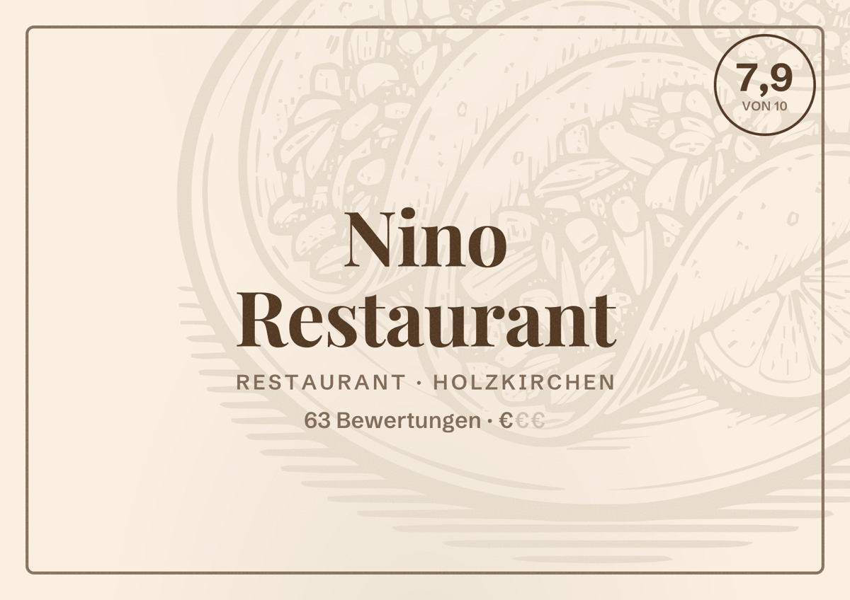Illustriertes Poster von Nino Restaurant, Restaurant in Holzkirchen: Bewertung 7,9 von 10 aus 63 Bewertungen, Preisniveau €