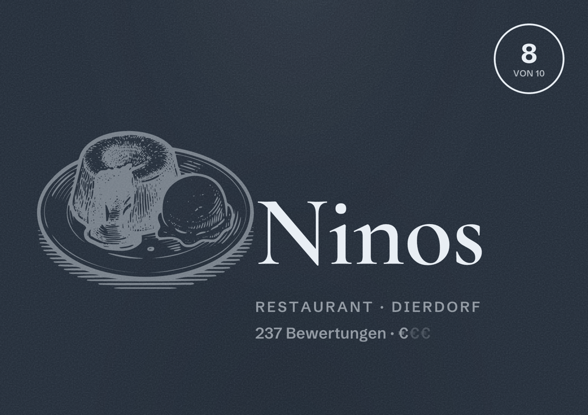 Illustriertes Poster von Ninos, Restaurant in Dierdorf: Bewertung 8 von 10 aus 237 Bewertungen, Preisniveau €
