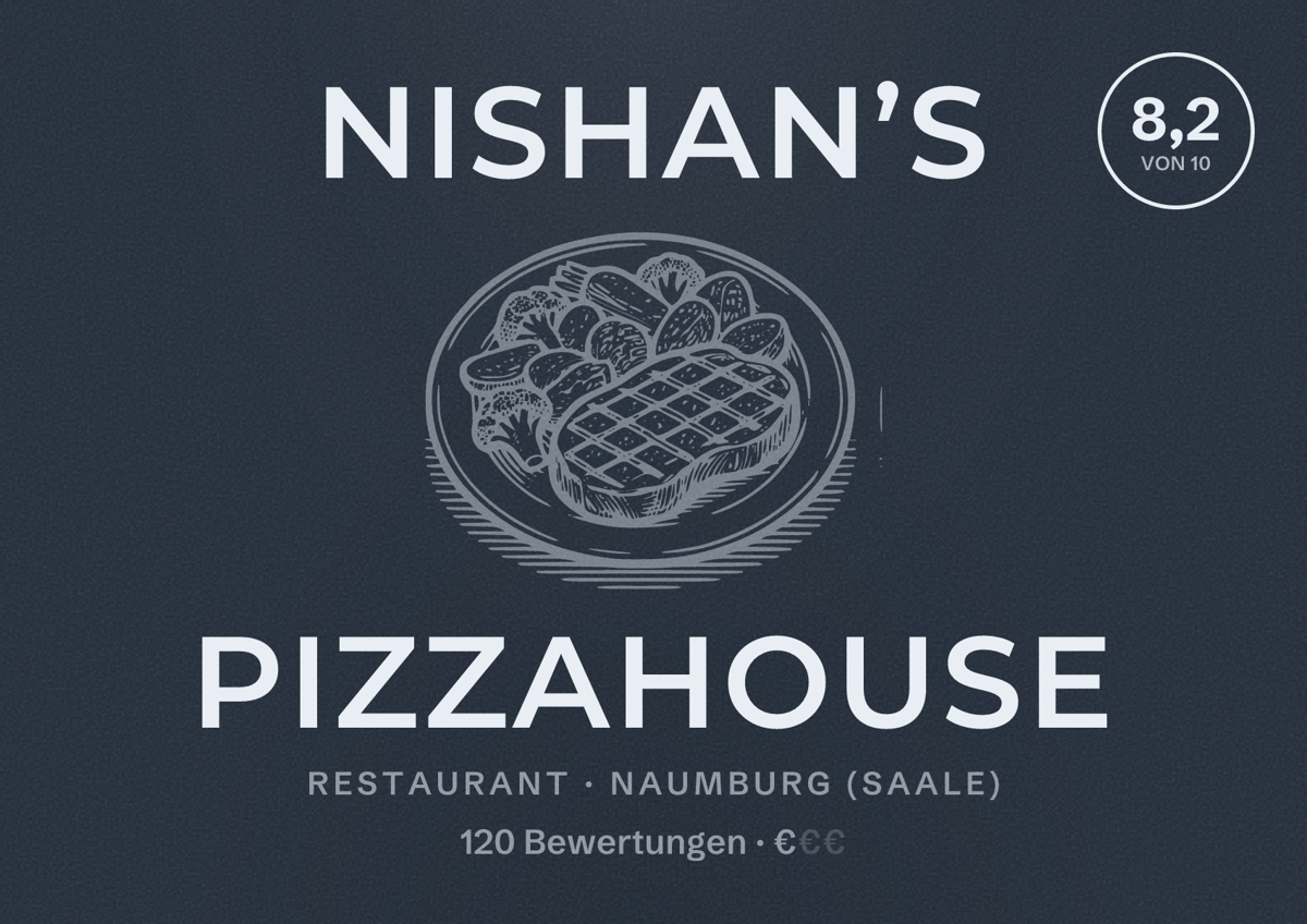 Illustriertes Poster von NISHAN’S PIZZAHOUSE, Restaurant in Naumburg (Saale): Bewertung 8,2 von 10 aus 120 Bewertungen, Preisniveau €