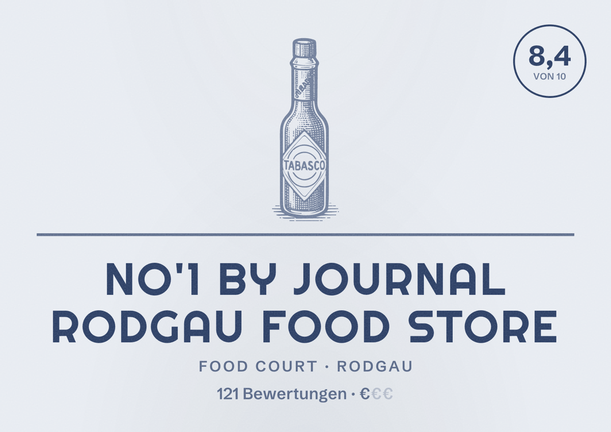 Illustriertes Poster von No'1 by Journal Rodgau Food Store, Food Court in Rodgau: Bewertung 8,4 von 10 aus 121 Bewertungen, Preisniveau €