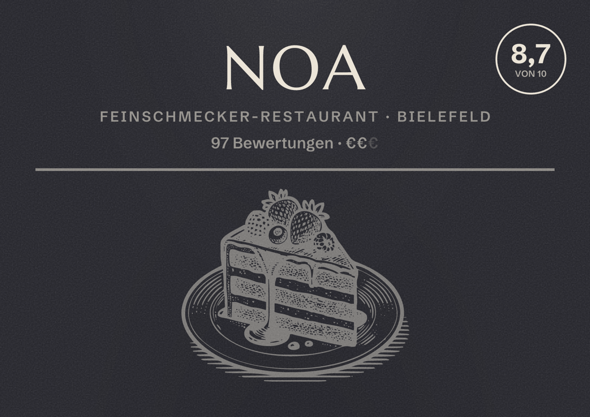 Illustriertes Poster von NOA, Feinschmecker-Restaurant in Bielefeld: Bewertung 8,7 von 10 aus 97 Bewertungen, Preisniveau €€