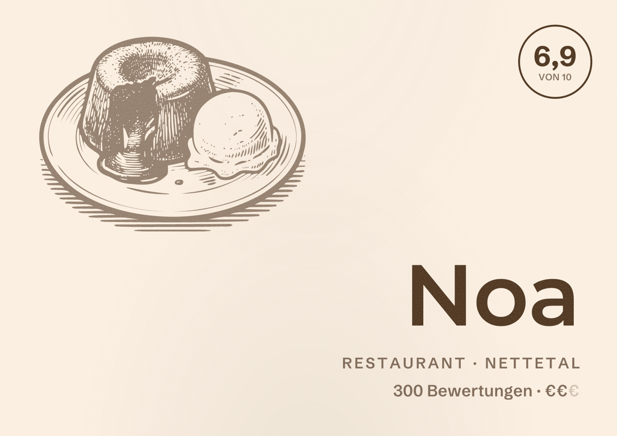 Illustriertes Poster von Noa, Restaurant in Nettetal: Bewertung 6,9 von 10 aus 300 Bewertungen, Preisniveau €€