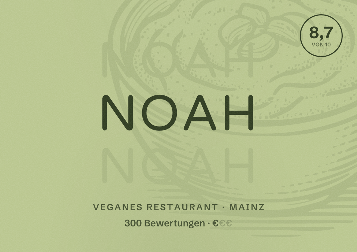 Illustriertes Poster von NOAH, Veganes Restaurant in Mainz: Bewertung 8,7 von 10 aus 300 Bewertungen, Preisniveau €