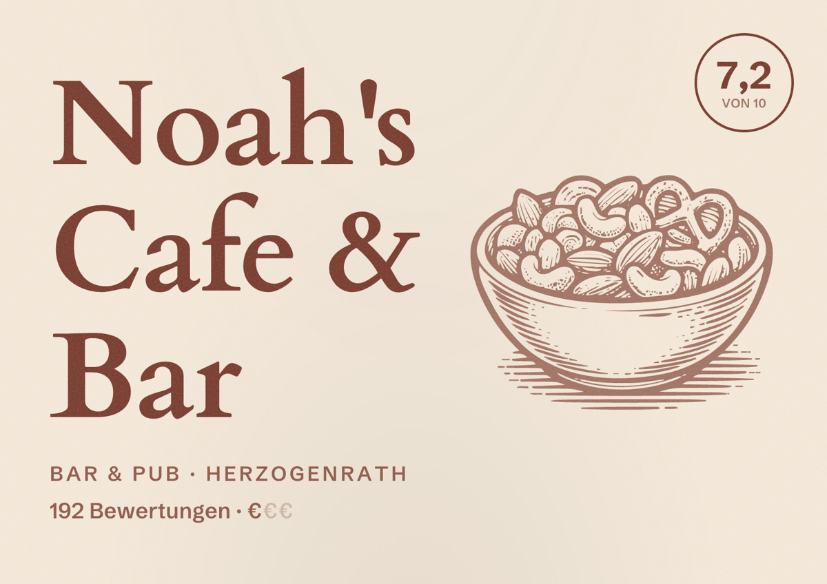 Illustriertes Poster von Noah's Cafe & Bar, Bar & Pub in Herzogenrath: Bewertung 7,2 von 10 aus 192 Bewertungen, Preisniveau €