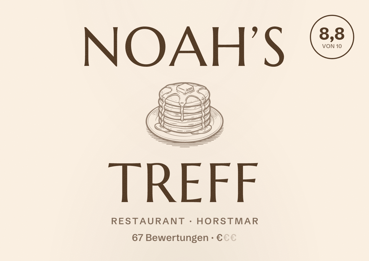 Illustriertes Poster von Noah’s Treff, Restaurant in Horstmar: Bewertung 8,8 von 10 aus 67 Bewertungen, Preisniveau €