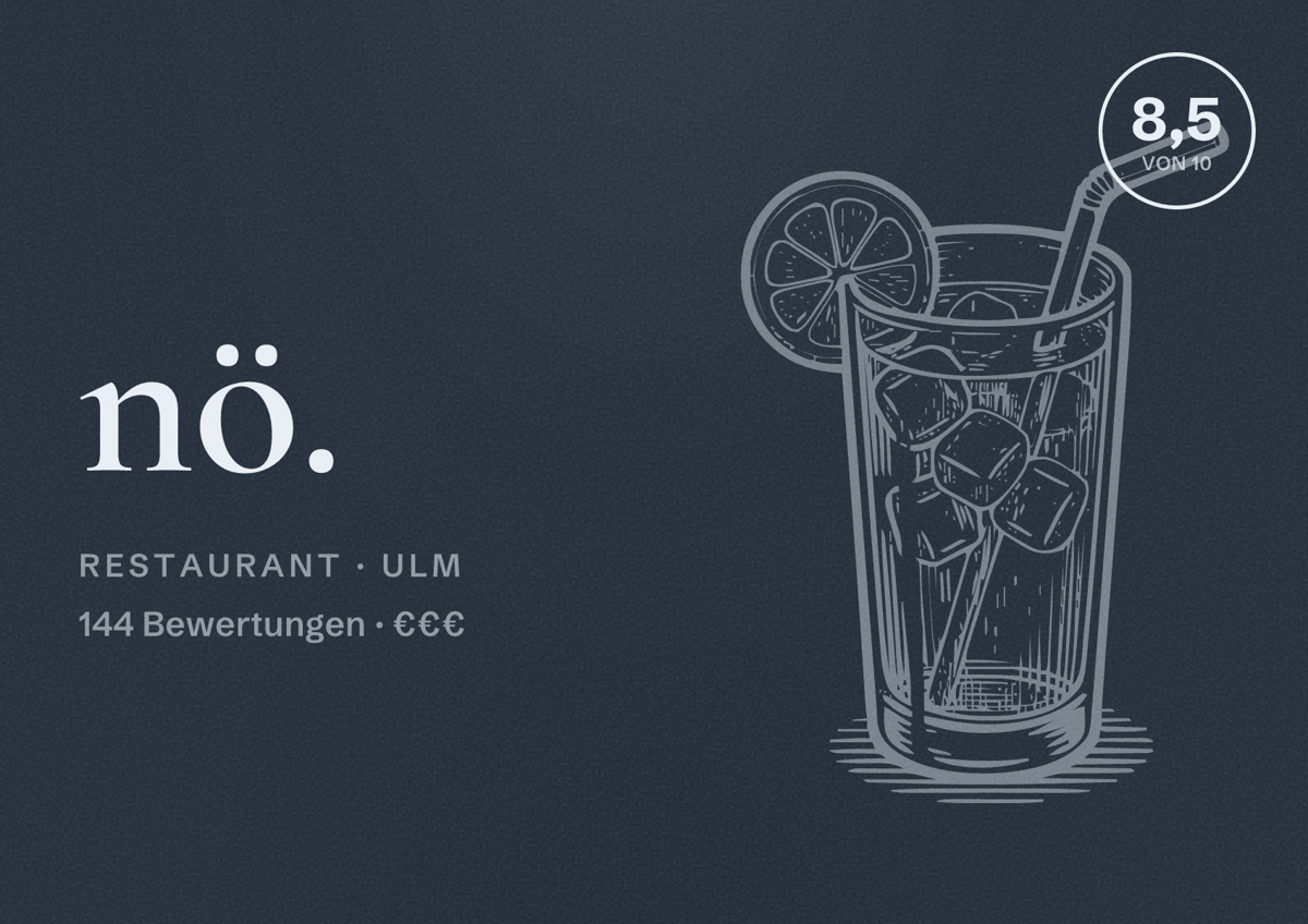 Illustriertes Poster von nö., Restaurant in Ulm: Bewertung 8,5 von 10 aus 144 Bewertungen, Preisniveau €€€