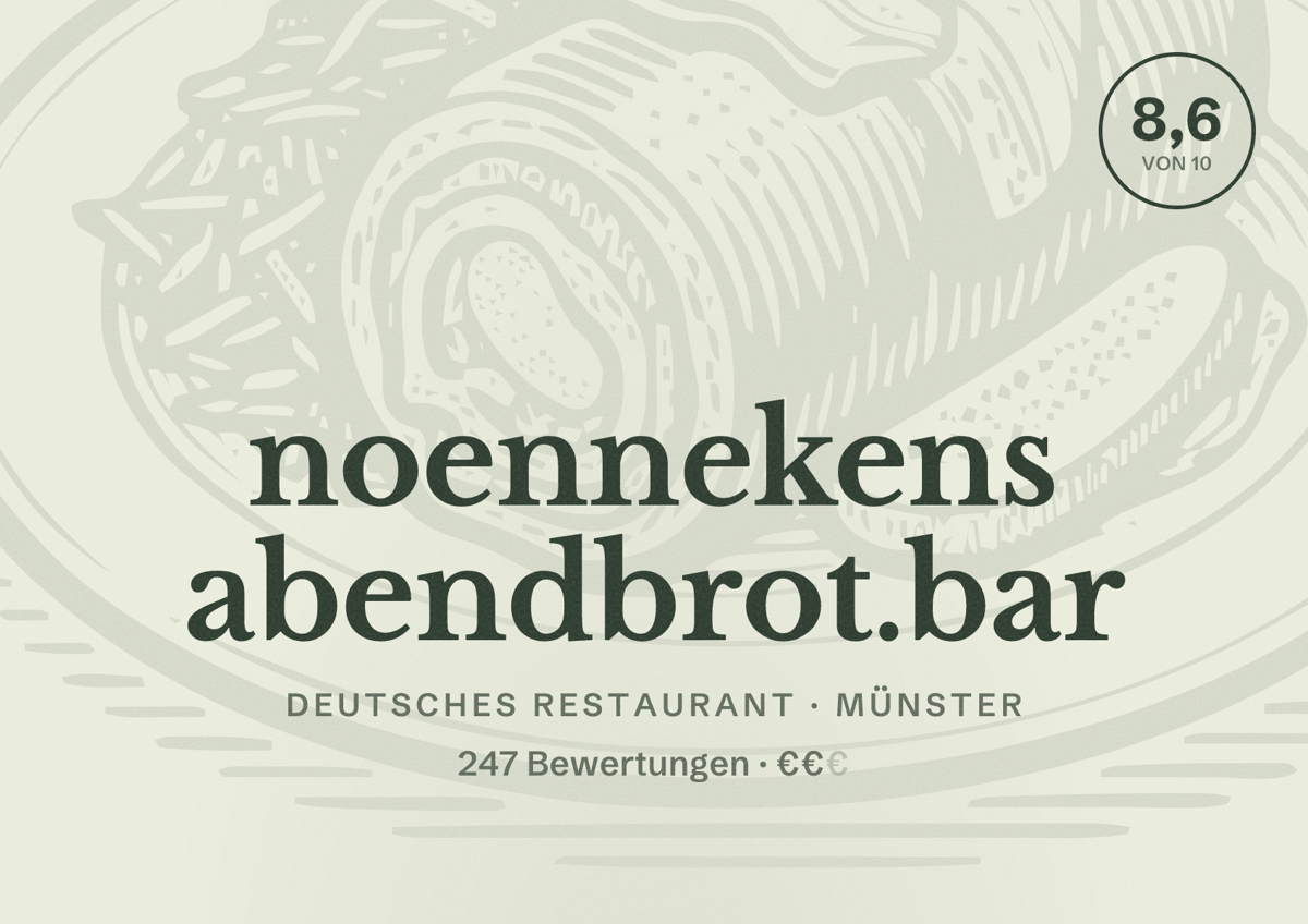Illustriertes Poster von noennekens abendbrot.bar, Deutsches Restaurant in Münster: Bewertung 8,6 von 10 aus 247 Bewertungen, Preisniveau €€