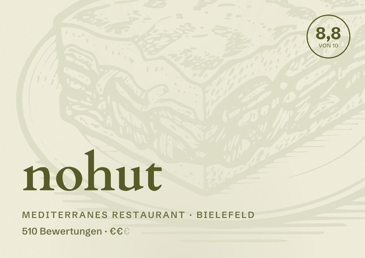 Illustriertes Poster von nohut, Mediterranes Restaurant in Bielefeld: Bewertung 8,8 von 10 aus 510 Bewertungen, Preisniveau €€