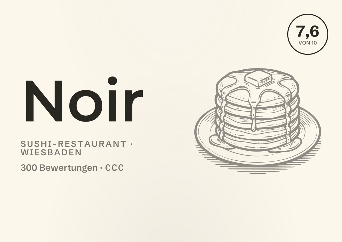 Illustriertes Poster von Noir, Sushi-Restaurant in Wiesbaden: Bewertung 7,6 von 10 aus 300 Bewertungen, Preisniveau €€€
