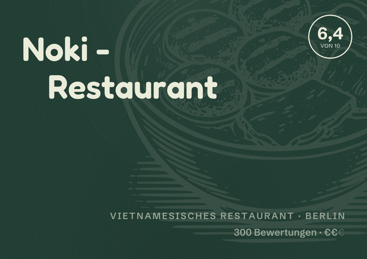 Illustriertes Poster von Noki - Restaurant, Vietnamesisches Restaurant in Berlin: Bewertung 6,4 von 10 aus 300 Bewertungen, Preisniveau €€