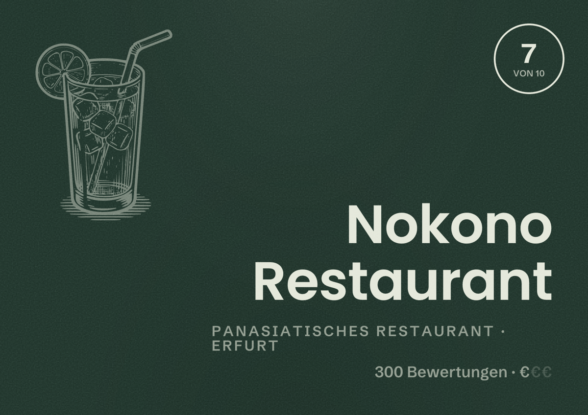 Illustriertes Poster von Nokono Restaurant, Panasiatisches Restaurant in Erfurt: Bewertung 7,0 von 10 aus 300 Bewertungen, Preisniveau €