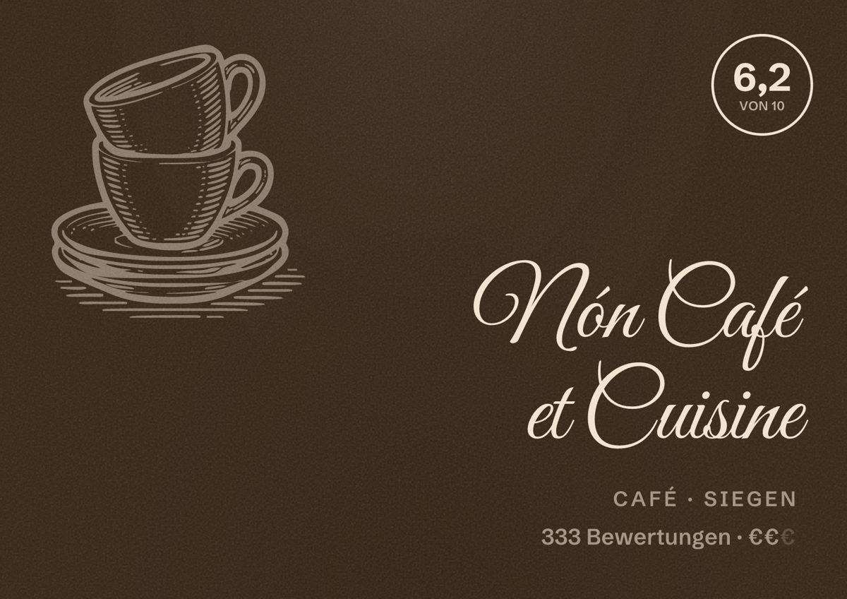 Illustriertes Poster von Nón Café et Cuisine, Café in Siegen: Bewertung 6,2 von 10 aus 333 Bewertungen, Preisniveau €€