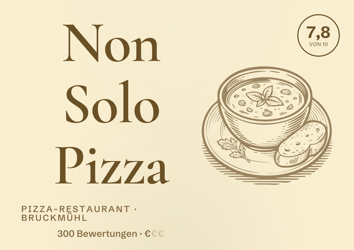 Illustriertes Poster von Non Solo Pizza, Pizza-Restaurant in Bruckmühl: Bewertung 7,8 von 10 aus 300 Bewertungen, Preisniveau €