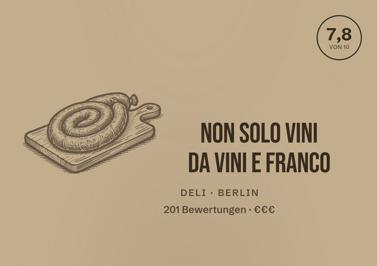Illustriertes Poster von Non Solo Vini da Vini e Franco, Deli in Berlin: Bewertung 7,8 von 10 aus 201 Bewertungen, Preisniveau €€€