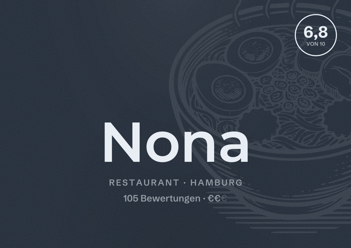 Illustriertes Poster von Nona, Restaurant in Hamburg: Bewertung 6,8 von 10 aus 105 Bewertungen, Preisniveau €€