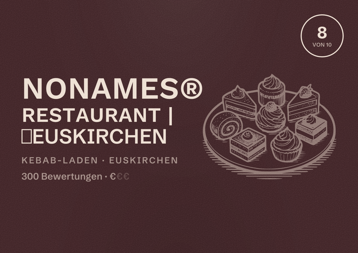 Illustriertes Poster von NoNames® Restaurant | 📍Euskirchen, Kebab-Laden in Euskirchen: Bewertung 8 von 10 aus 300 Bewertungen, Preisniveau €