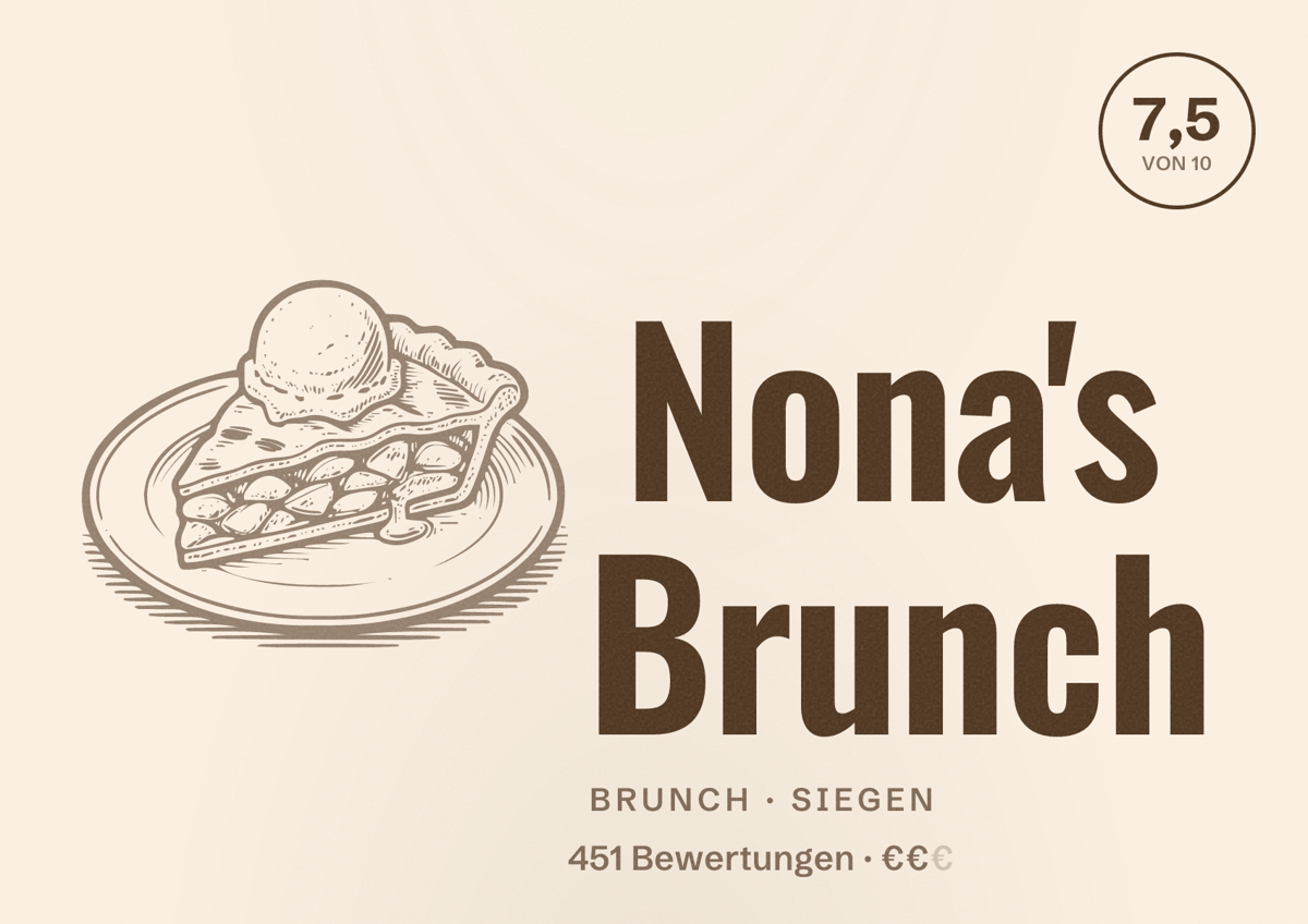 Illustriertes Poster von Nona's Brunch, Brunch in Siegen: Bewertung 7,5 von 10 aus 451 Bewertungen, Preisniveau €€
